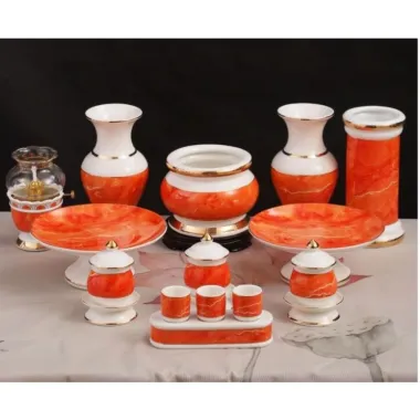 Bộ đồ thờ sứ vân đá đỏ cao cấp