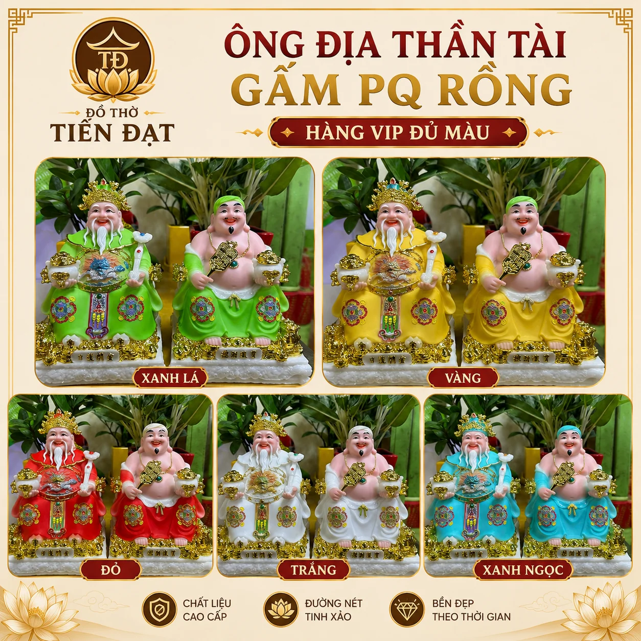 Ông Địa Thần Tài gấm PQ rồng hàng vip đủ màu 