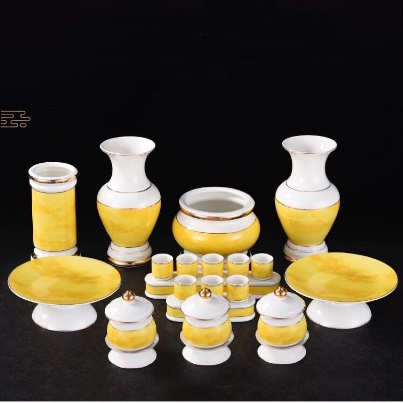 Bộ đồ thờ sứ vân đá vàng cao cấp
