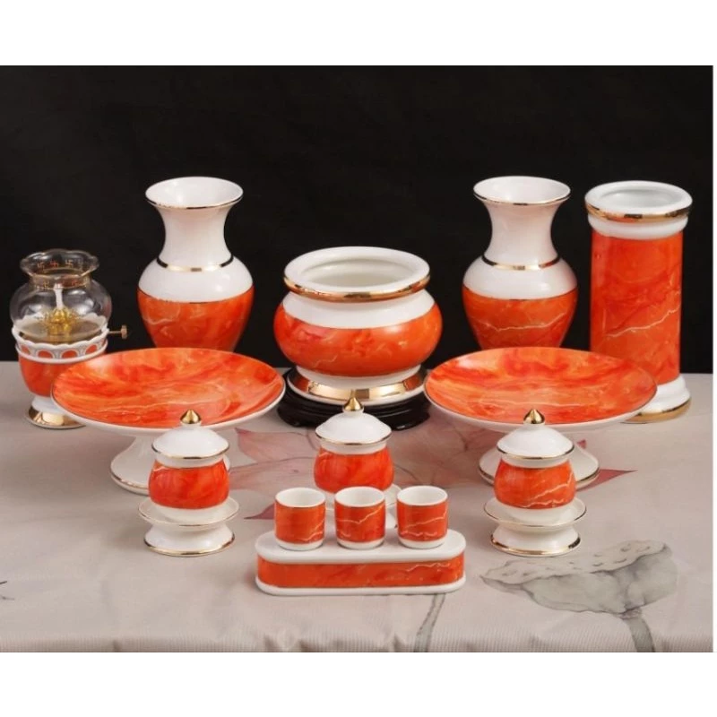 Bộ đồ thờ sứ vân đá đỏ cao cấp