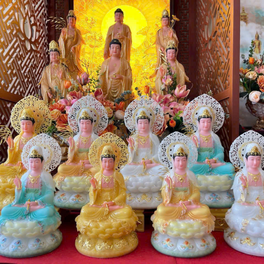 Bộ tượng tây phương tam thánh hào quang thạch anh